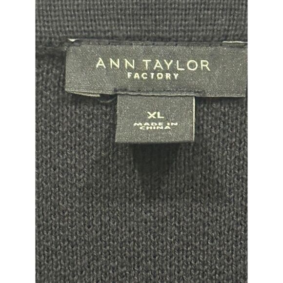 Ann Taylor Factory Sweater Womens XL Black Open Front Long Striped Hem Cardigan - Picture 7 of 11